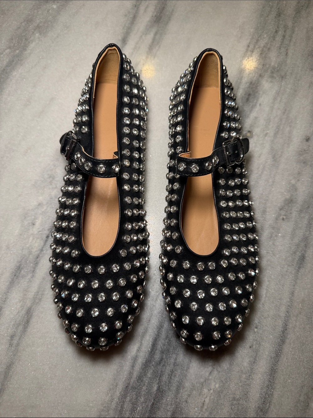 Studded Mary Jane Flats - Black